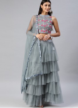 Net Grey Lehenga Choli