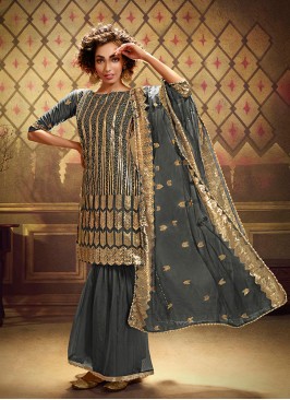 Net Grey Palazzo Salwar Kameez