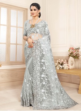 Net Grey Resham Bollywood Saree