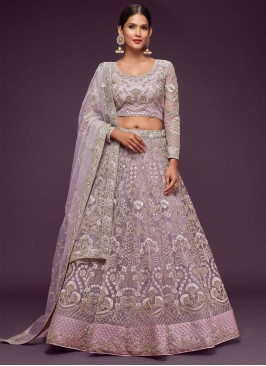 Net Lavender A Line Lehenga Choli