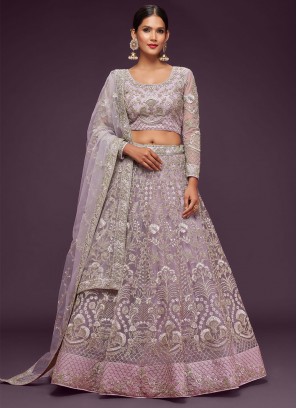 Net Lavender A Line Lehenga Choli