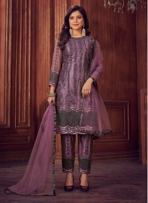 Net Lavender Designer Salwar Suit