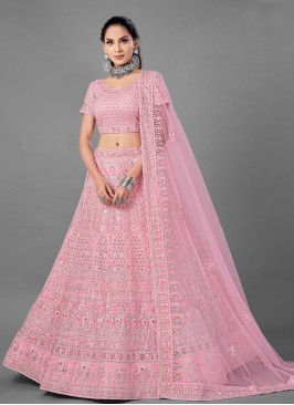 Net Lehenga Choli in Pink