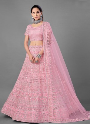 Net Lehenga Choli in Pink