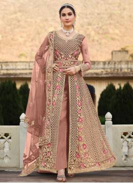 Net Long Length Salwar Suit in Rose Pink