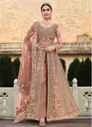 Net Long Length Salwar Suit in Rose Pink