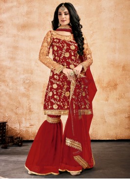 Net Maroon Designer Suit