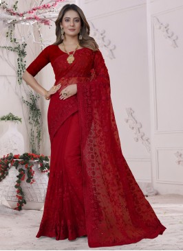 Net Maroon Resham Classic Saree