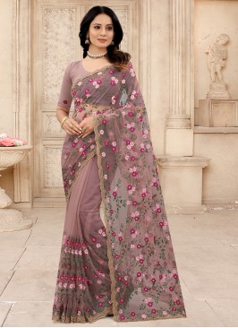 Net Mauve  Designer Contemporary Saree