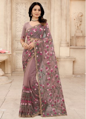 Net Mauve  Designer Contemporary Saree