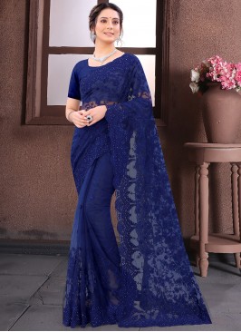 Net Navy Blue Contemporary Saree