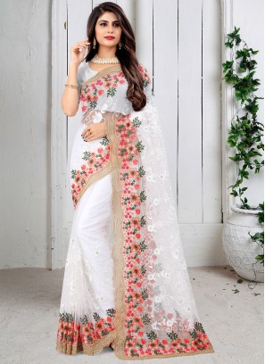 Net Off White Designer Saree