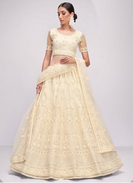 Net Off White Sequins Lehenga Choli