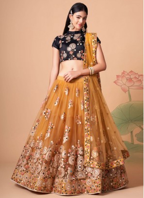 Net Orange Lehenga Choli