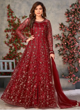 Net Pant Style Suit in Red