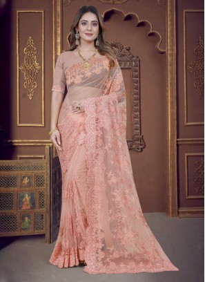 Net Peach Classic Saree