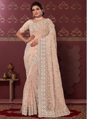 Net Peach Contemporary Saree