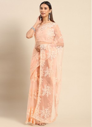 Net Peach Contemporary Style Saree