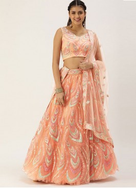 Net Peach Designer Long Lehenga Choli