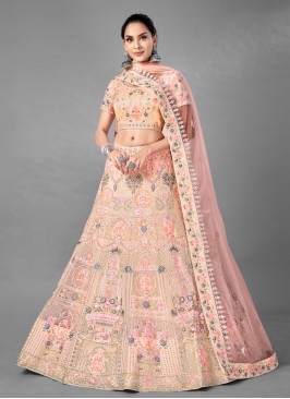 Net Peach Dori Work Lehenga Choli