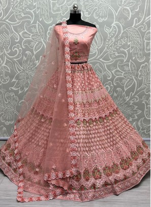 Net Peach Trendy Lehenga Choli