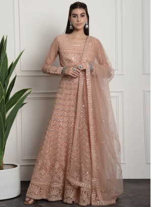 Net Peach Trendy Salwar Kameez