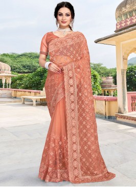 Net Peach Trendy Saree