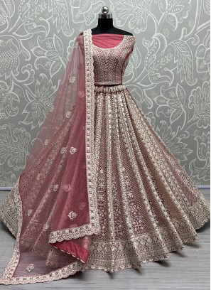 Net Pink A Line Lehenga Choli