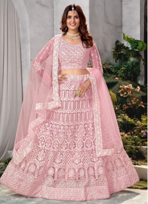 Net Pink Embroidered Lehenga Choli