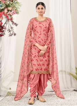 Net Pink Resham Patiala Salwar Suit