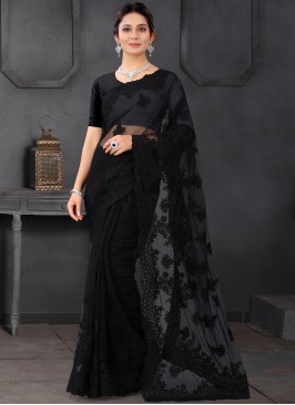 Net Resham Black Trendy Saree