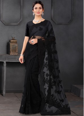 Net Resham Black Trendy Saree