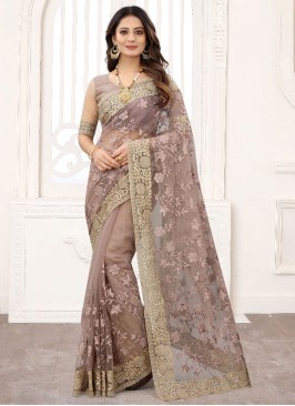 Net Resham Classic Designer Saree in Beige