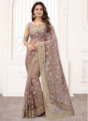 Net Resham Classic Designer Saree in Beige