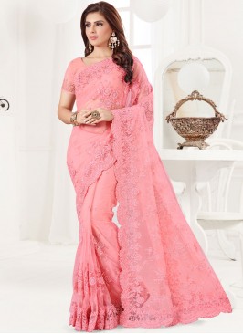 Net Resham Classic Designer Saree in Pink