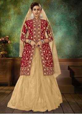 Net Resham Designer Long Lehenga Choli in Red