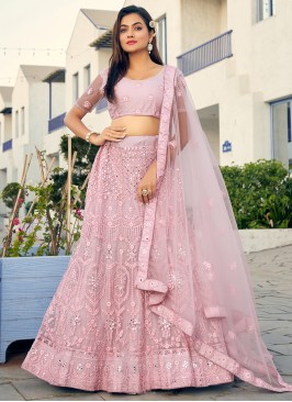 Net Rose Pink A Line Lehenga Choli