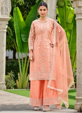 Net Salwar Kameez in Peach