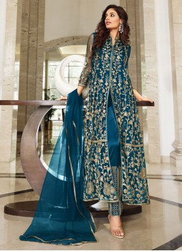 Net Salwar Kameez in Turquoise