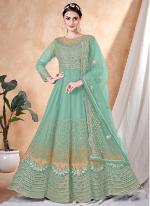 Net Sea Green Anarkali Salwar Kameez