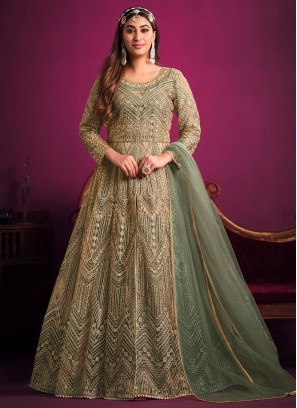 Net Sea Green Long Length Anarkali Salwar Suit