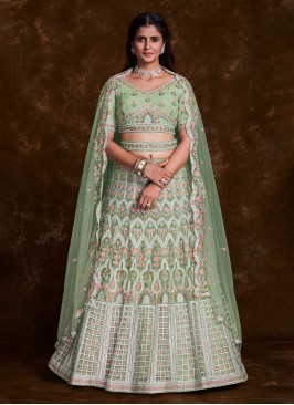 Net Sea Green Thread Work Designer Lehenga Choli