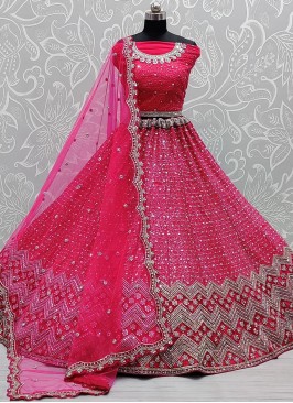 Net Sequins A Line Lehenga Choli in Magenta