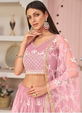 Net Sequins A Line Lehenga Choli in Pink