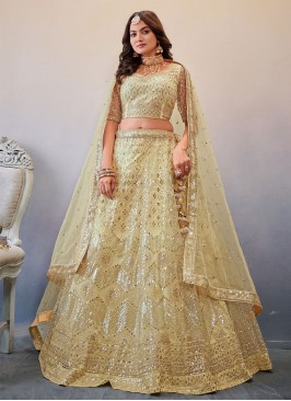 Net Sequins Cream Lehenga Choli