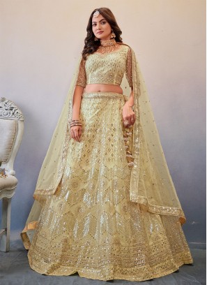 Net Sequins Cream Lehenga Choli