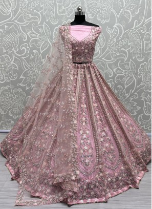 Net Sequins Designer Lehenga Choli in Pink