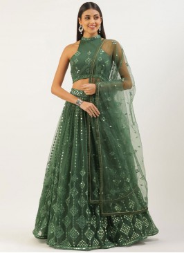 Net Sequins Green Lehenga Choli