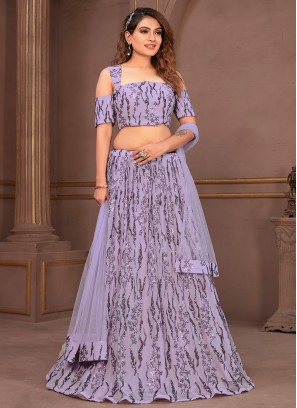 Net Sequins Lavender Readymade Lehenga Choli