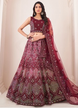 Net Sequins Maroon Trendy Lehenga Choli